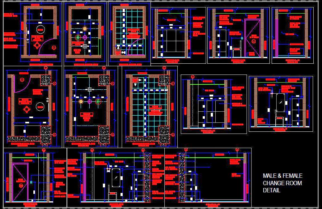 Changing Room CAD Design- Male & Female with Lockers